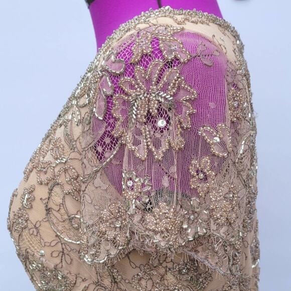 Victoria Royal Vintage Beaded Lace Champagne Gown - Picture 15 of 16